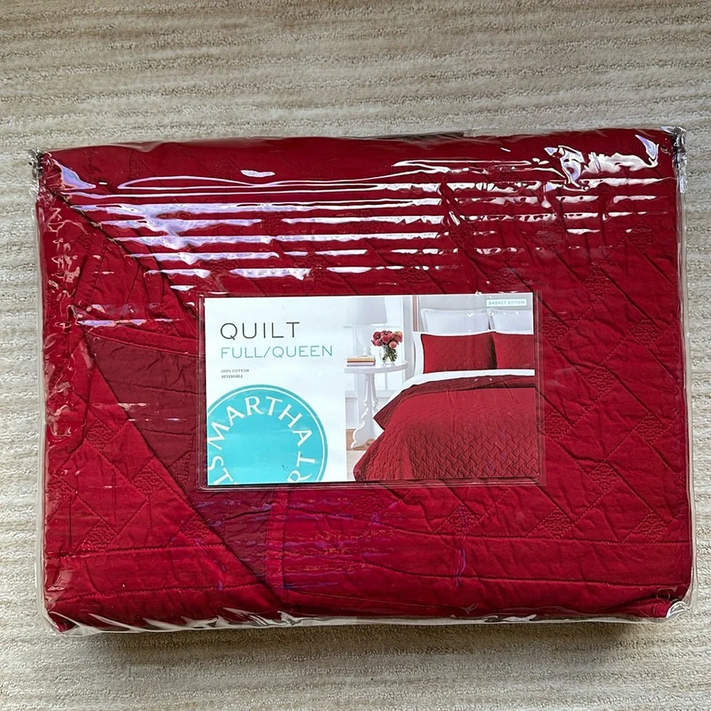 Macy’s Martha Stewart Collection Basket Stitch Quilt Reversible Red Full | Queen